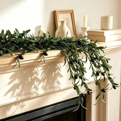 Vista 8 de 3 hebras de vides de Ruscus italiano artificial de 78" de seda, guirnalda de vegetación italiana de Ruscus verde con hojas verdes, vides
