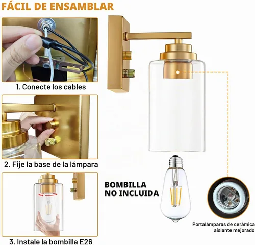 Vista 7 de Pia Ricco Juego de 2 apliques de pared, lámparas de pared para mesita de noche con interruptor giratorio para dormitorio, accesorios de iluminación