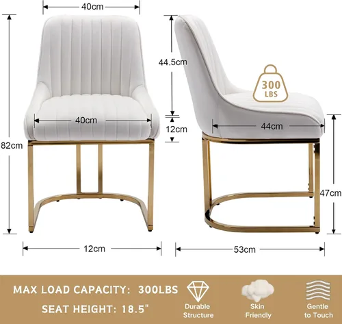 Vista 2 de Shunzhi Juego de 2 sillas de comedor modernas de terciopelo tapizadas, sillas de cocina con patas de metal dorado/respaldo sin brazos para cocina