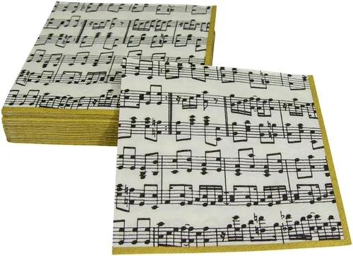 Vista 5 de Entertaining with Caspari Musica - Servilletas de cóctel de papel, paquete de 20, color negro