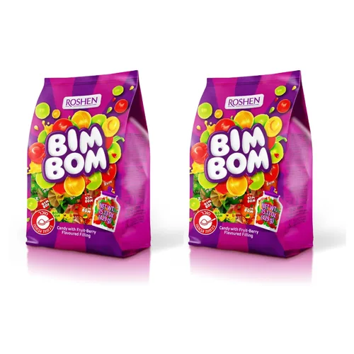 Vista 8 de Roshen Bim Bom Caramelos Duros – Caramelos surtidos rellenos de frutas y bayas, envueltos individualmente, a granel de 16.5 oz (468g)