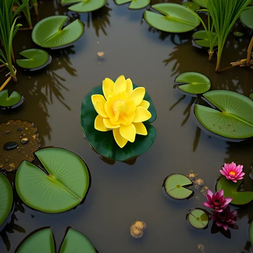 Vista 7 de Flor de loto de espuma flotante amarilla con adornos de almohadilla de lirios de agua, flores de loto falsas para pecera, acuario, hogar, jardín