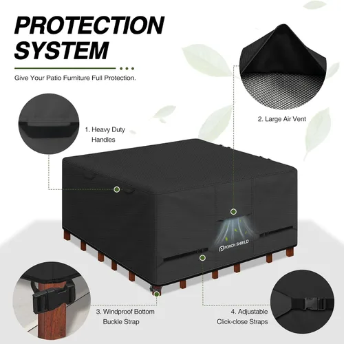 Vista 4 de Cubierta de mesa de patio Porch Shield - Funda impermeable para juego de mesa y sillas de comedor al aire libre cuadrada - 55 x 55 pulgadas, negra