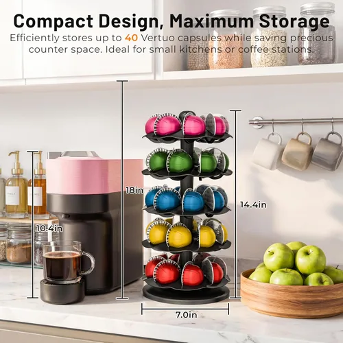 Vista 2 de EVERIE Organizador giratorio de cápsulas de café para carrusel compatible con 40 cápsulas Nespresso Vertuoline (negro)