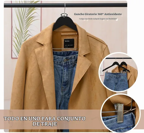 Vista 5 de HOUÍSM - Perchas de madera con clips, perchas resistentes para pantalones y faldas, perchas de madera maciza para pantalones, jeans, ropa