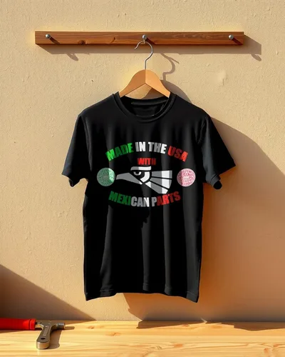 Vista 2 de Made in America with Mexican Parts Shirt, Made in USA Mexican Pride Tee