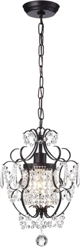 Vista 5 de Edvivi Amorette - Mini candelabro de cristal, 1 luz moderna y elegante lámpara de techo de bronce antiguo, iluminación colgante ajustable