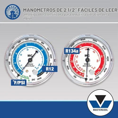 Vista 4 de Mastercool (89661-PRO) R134a, juego de indicadores múltiples con acoples estándar de aluminio