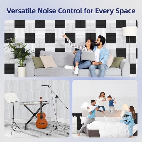Vista 4 de Vieshful Paneles acústicos autoadhesivos – Paneles de pared insonorizados de alta densidad de 12 x 12 x 0.4 pulgadas, panel de pared acústico