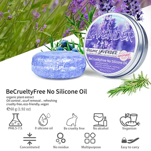 Vista 2 de Barra de champú de lavanda para el cabello, jabón de champú de lavanda, limpieza profunda para prevenir la pérdida de cabello, barra de champú