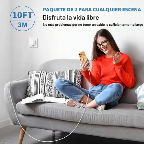 Vista 7 de Paquete de 2 cargadores rápidos para iPhone 17/16/15, adaptador dinámico Apple USB C de 40W con cable tejido de carga rápida tipo C-C de 60W máximo