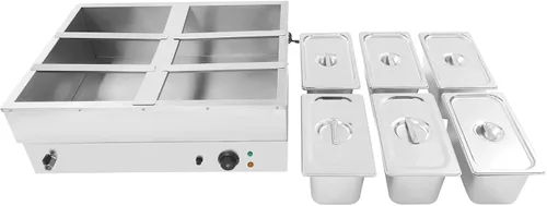 Vista 9 de Calentador de alimentos comercial, 6 sartenes de 1.77 galones/por encimera Bain Marie con tapa, temperatura ajustable (86-230℉), calentador