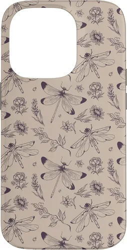 Vista 17 de Vintage Dragonfly Tan Sand Beige Wildflower Floral Flower Case for iPhone 16