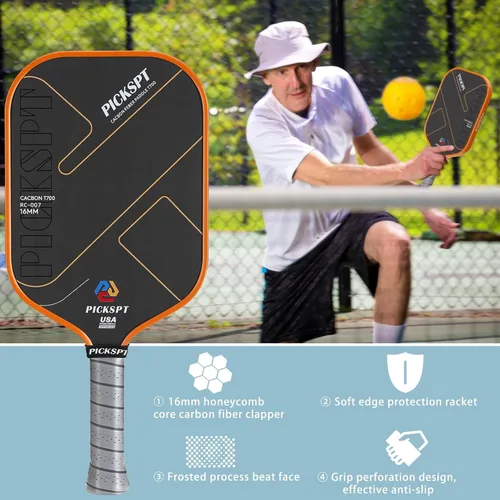 Vista 6 de USAPA Approved Pickleball Paddles: 3K/T700 Carbon Fiber Surface, Polypropylene Core, Lightweight (7.8-8oz), with Pro Bundle (Balls, Grips, Bag) &