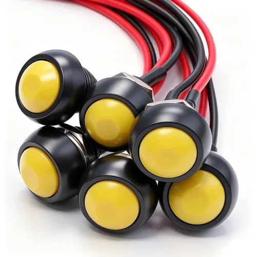 Vista 13 de Twidec /6 unids interruptor de botón momentáneo de 0.472 in agujero de montaje de 1/2 "encendido apagado mini redondo impermeable negro con cables