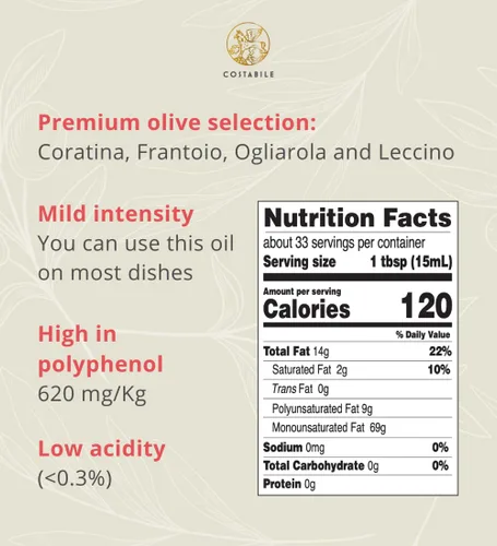 Vista 2 de Aceite de Oliva Virgen Extra Prensado en Frío Orgánico. Aceite de oliva alto en polifenoles de Puglia, Italia. Cosecha fresca de una sola finca
