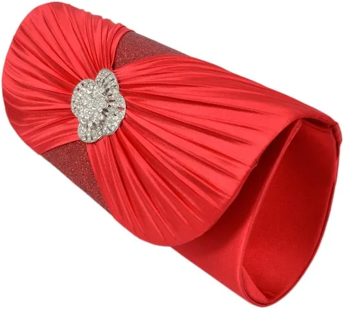 Vista 4 de Elegante Cruz plisada satén solapa cristal embrague bolso de noche - colores diff Avail