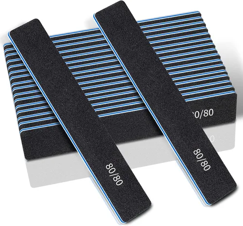 Vista 10 de Limas de uñas rectangulares negras de grano 60/60, 50 piezas de tablero de esmeril profesional de doble cara, herramienta gruesa reutilizable