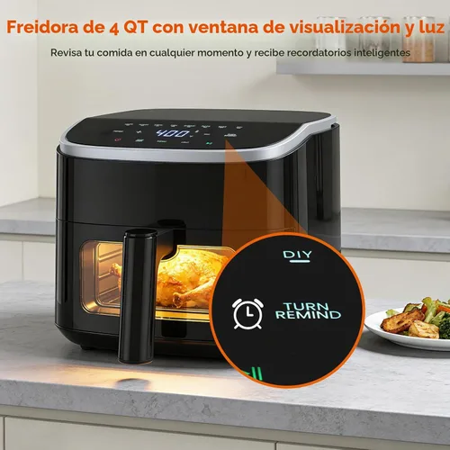 Vista 2 de OLIXIS Freidora de aire de 4 cuartos con ventana visible, freidora de aire digital con pantalla táctil de 1500 W con 8 ajustes preestablecidos Negro