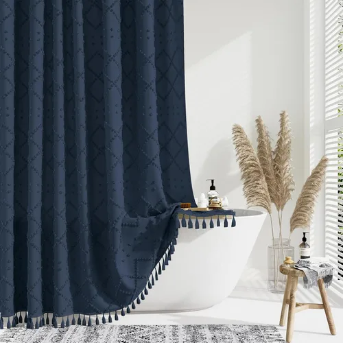 Vista 11 de Dynamene Cortina de ducha de tela de 36 x 72 pulgadas, diseño bohemio, geométrico, a rayas, para baño, juego de cortina de ducha estrecha gruesa