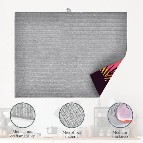 Vista 4 de Tapete de secado de platos para encimera de cocina, almohadilla de secado de platos de palmeras tropicales, protector de microfibra reversible