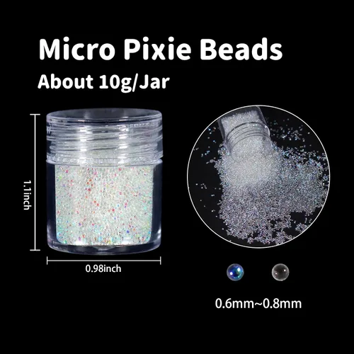 Vista 4 de Laza Cuentas de caviar para uñas de 2 colores, cuentas de micro pixie de 0.024-0.031 pulgadas (0.6-0.8mm), cuentas de burbujas de vidrio, gotas