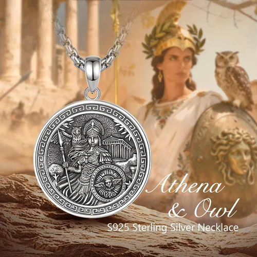 Vista 130 de EUDORA Collar de plata de ley 925 con moneda Hécate, Athena, Perséfono, Nyx, diosa de la luna triple, diosa celta, rueda de Hécate, llave, regalo