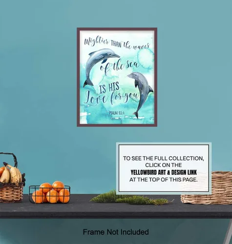 Vista 6 de Mightier Than the Waves Dolphins - Decoración de pared con versículo bíblico religioso - Decoración de las Escrituras cristianas para dormitorio