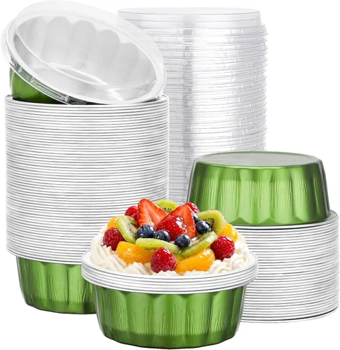 Vista 17 de Beasea Disposable Ramekins with Lids, 50 Pack 8oz 235ml Aluminum Foil Baking Cups with Lids, Aluminum Creme Brulee Ramekins Muffin Cupcake Pudding