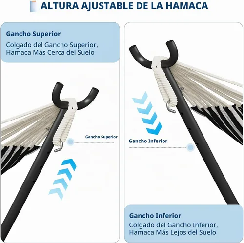 Vista 5 de GarveeLife Hamaca doble para 2 personas, hamaca de pie para interiores y exteriores con soporte de acero que ahorra espacio, bolsa de transporte