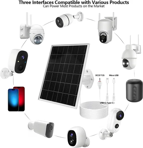 Vista 2 de Panel Solar para Cámara de Seguridad de Sendero y Juego, Batería Recargable Integrada de 20000mAh, USB-C y Micro USB, DC (3.5 * 1.35) con Múltiples