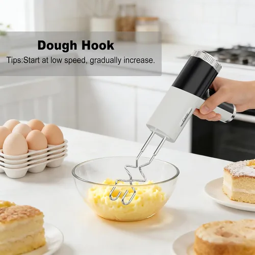 Vista 5 de Camic Electric Hand Mixer with 9 Speeds, Powerful Motor, Cordless Hand Mixer with Whisk, Dough Hook and Mixing Rod for Whipping Eggs, Cream, Butter