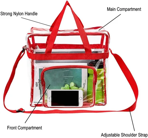 Vista 5 de Clearworld Bolsa transparente aprobada para estadios, transparente de 12 x 12 x 6 pulgadas, con bolsa frontal para accesorios para viajes, gimnasio
