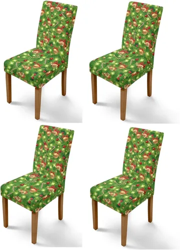Vista 37 de Rnyleeg Fundas navideñas para sillas de comedor, fundas de asiento de comedor con estampado de campanas brillantes, juego de 1 funda suave y lavable