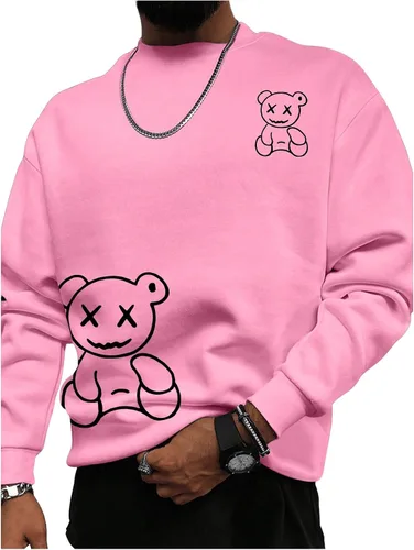 Vista 5 de GORGLITTER Sudadera de manga larga con cuello redondo y estampado de letras para hombre