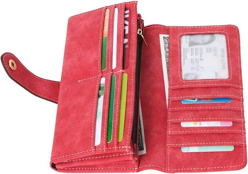 Vista 3 de Cartera organizadora larga plegable de cuero vegano con 17 ranuras para tarjetas para mujer