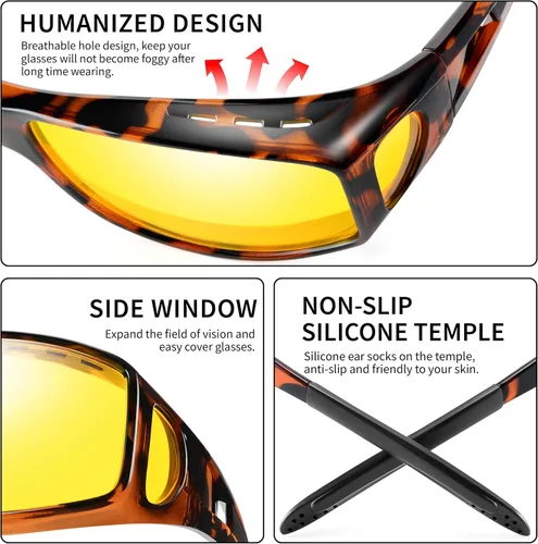 Vista 46 de Night Vision Driving Glasses for Men & Women - Polarized Anti Glare Fit Overs with Wrap-Around HD Yellow Lens