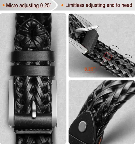 Vista 5 de BULLIANT Cinturones para hombre, cinturones trenzados de cuero para hombre, jeans casuales para golf, Anyfit, caja de regalo