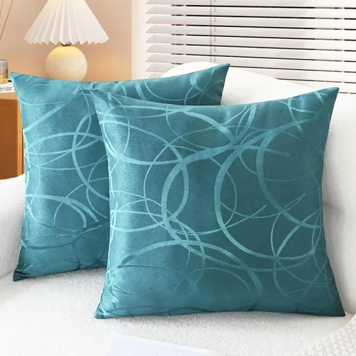 Vista 10 de CaliTime Fundas de Almohadas Decorativas Paquete de 2 Modernas Brillantes y Opacas Contraste Círculos Anillos de Acento Geométrico Fundas de Cojines