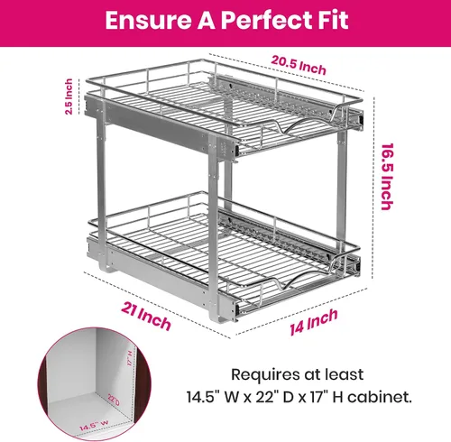 Vista 3 de HOLDN' STORAGE Organizador de gabinete extraíble de dos niveles, cajones deslizantes individuales, metal resistente con garantía limitada de por