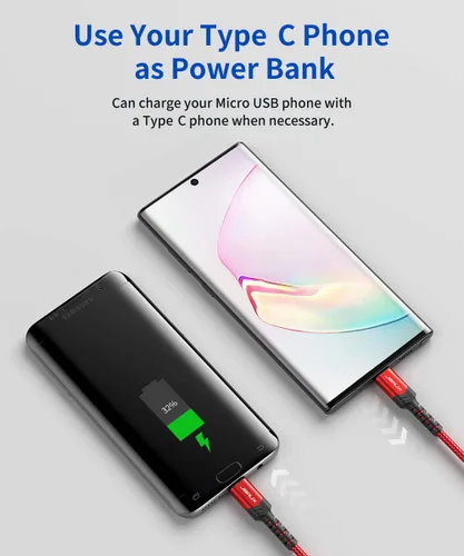 Vista 4 de JSAUX Cable USB C a Micro USB de 6.6 pies, cable trenzado tipo C a micro USB, cargador trenzado, compatible con carga y sincronización compatible