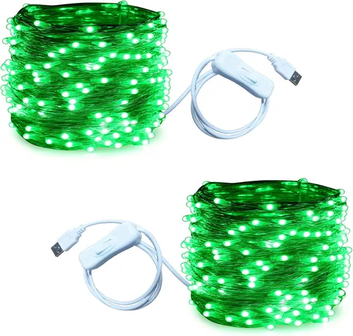 Vista 9 de RUICHEN Guirnalda de luces USB de 33 pies, 100 luces LED con interruptor de encendido/apagado (blanco cálido, paquete de 2)