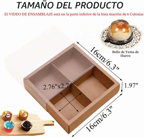 Vista 2 de 15 Paquetes de Cajas para Cupcakes con Insertos y Ventanas de Exhibición, Cajas de Regalo de Papel Kraft Marrón para Dulces, Contenedores