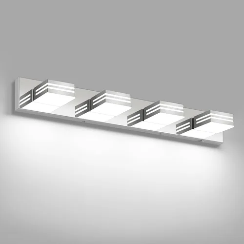 Vista 15 de Moderna lámpara LED para tocador de baño (3 luces, 24 pulgadas) (5CCT, regulable), negro mate moderno para pared de baño