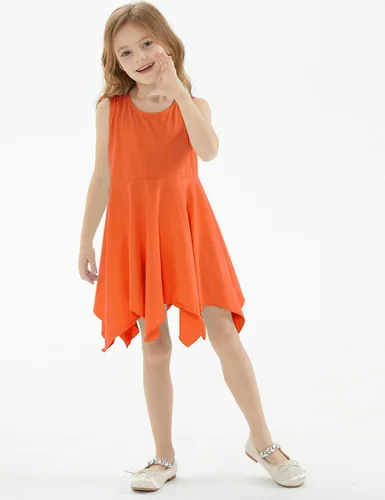 Vista 4 de Noomelfish Vestido de verano de algodón sin mangas con dobladillo de pañuelo para niñas (3-12 años)