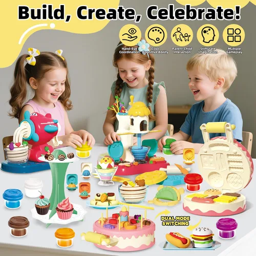 Vista 2 de Kaelinda 77 piezas 4 en 1 juegos de plastilina para niños de 2 a 4 a 8 años, kit de herramientas de accesorios de plastilina, helado, pastel