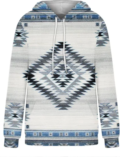 Vista 5 de Ceboyel Women Western Aztec Hoodies Drawstring Sweatshirt Pullover Ethnic Vintage Graphic Shirts Tops Causal Fall Clothes