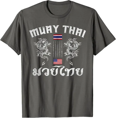 Vista 86 de Camiseta de equipo de entrenamiento de boxeo Muay Thai con bandera estadounidense de Tailandia, Negro, S