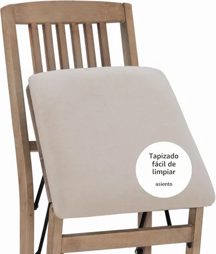 Vista 10 de Linon Keira - Juego de 2 sillas plegables de madera rústica natural con asiento tapizado beige y respaldo de misión