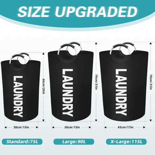 Vista 2 de StorageRight Cesta de Ropa Sucia Grande de 75L, Cesto de Ropa Sucia, Cesto de Ropa Sucia para Lavandería, Plegable, Cestas de Ropa Sucia Negro